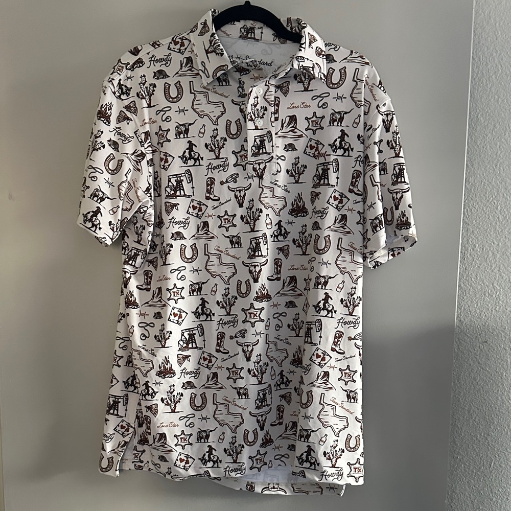 Texas Standard Golf Polo Men's Western Graphic Polo Shirt - White and Brown